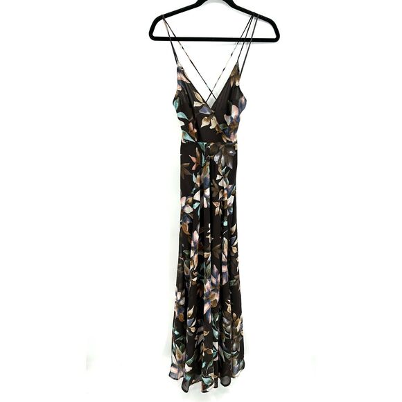 ASTR The Label Brown Floral Surplice Spaghetti Strap Maxi Dress Size Small S - Picture 3 of 10